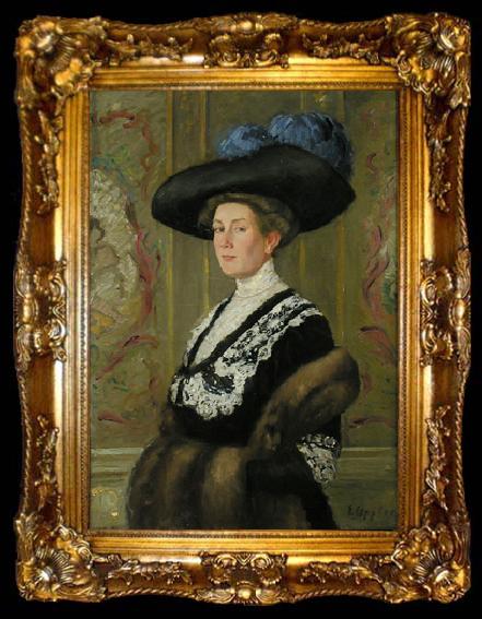 framed  Ernst Oppler Portrait einer Dame mit Hut, ta009-2